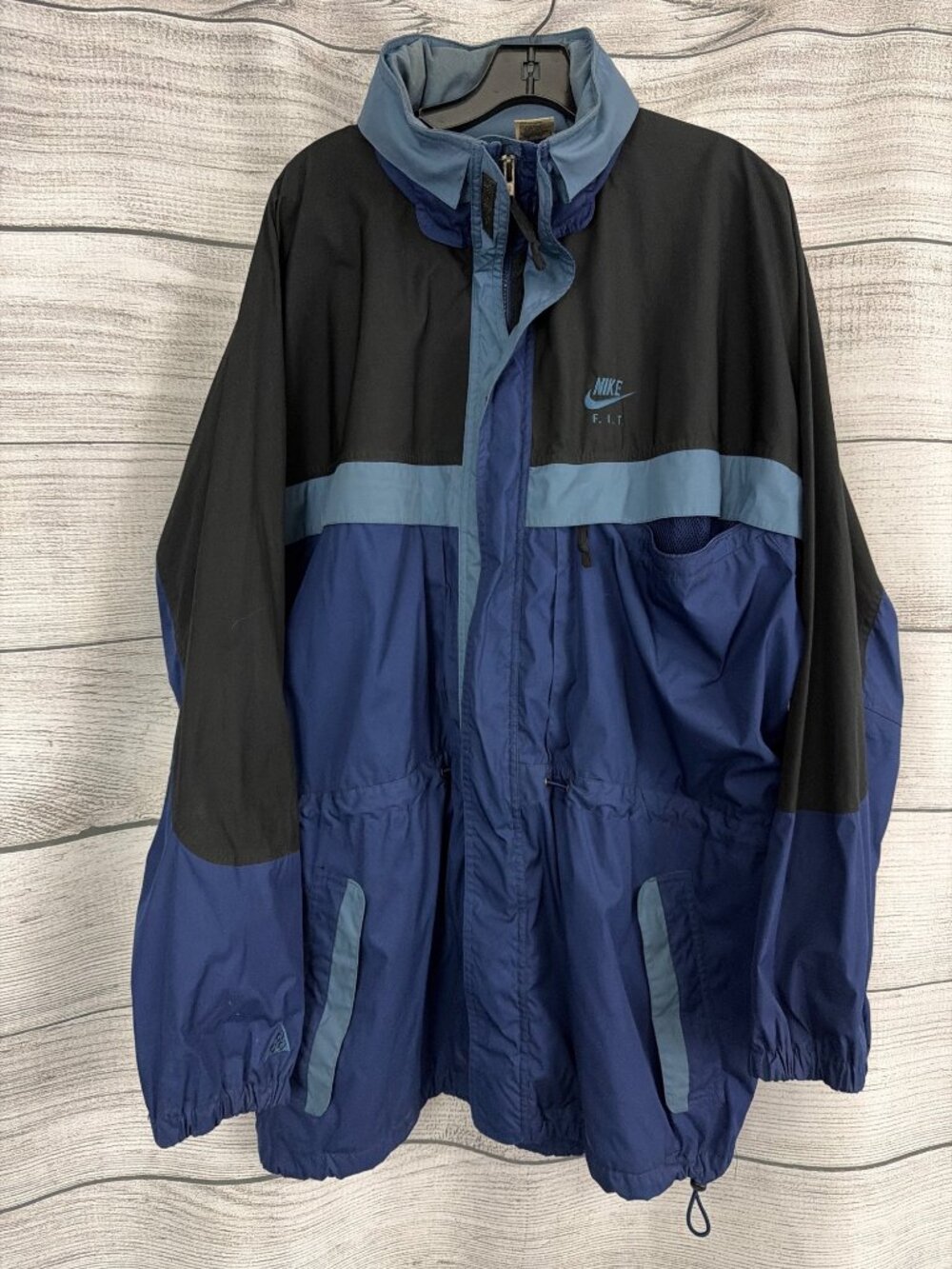 Mens Vintage Nike ACG Blue & Black Colorblock Hooded Jacket Size XL